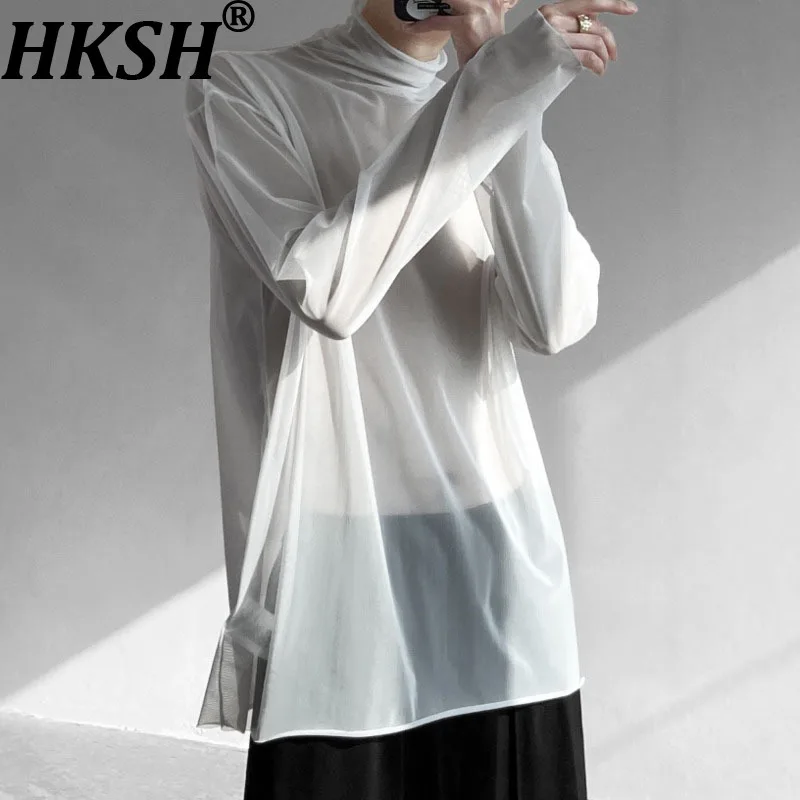 

HKSH Spring Summer Men's Korean Fashion Trendy Mesh Hollow Net Long Sleeve Stylish T-shirt Tide Sunscreen Thin Shirt Ins HK8392