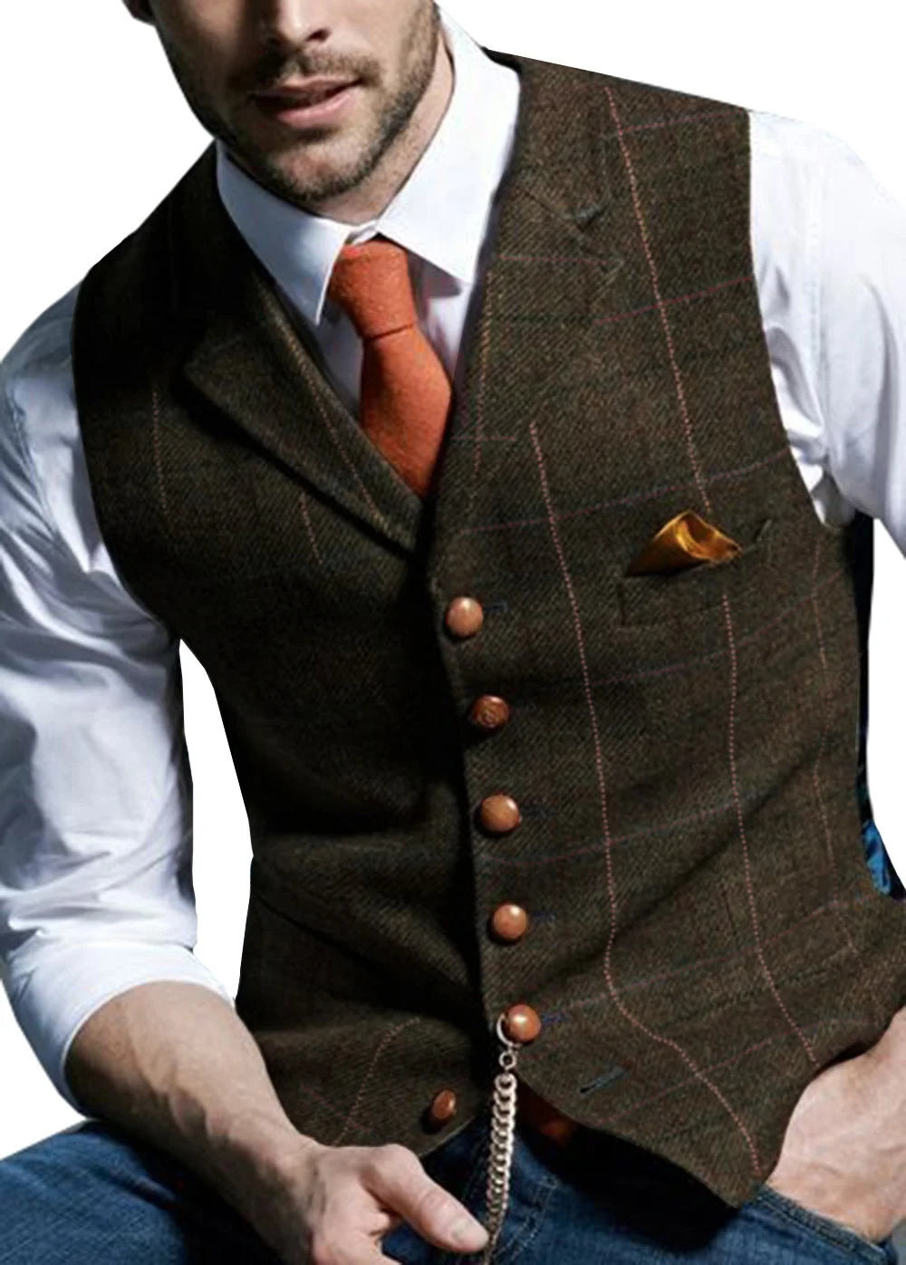 Men\'s Vests Tweed Suit Business Clothing for Men Striped Waistcoat Punk Vest Groomman Wedding Brwon Black Grey Jacket Bleazer