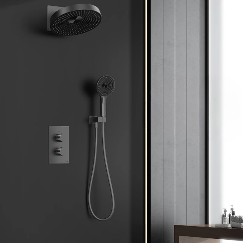 

Concealed wall mounted showerhead shower set minimalist gun gray hidden embedded shower