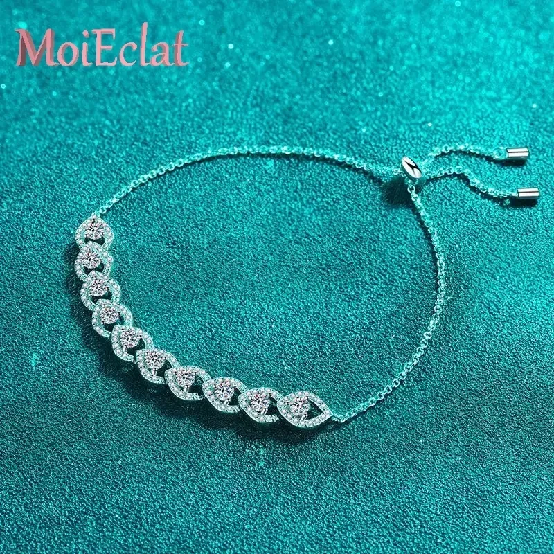 Luxury 1 Carat Eye Shaped Moissanite Adjustable Bracelet, Platinum PT950 Elegant Bangle Gift for Women Wedding Fine Jewelry