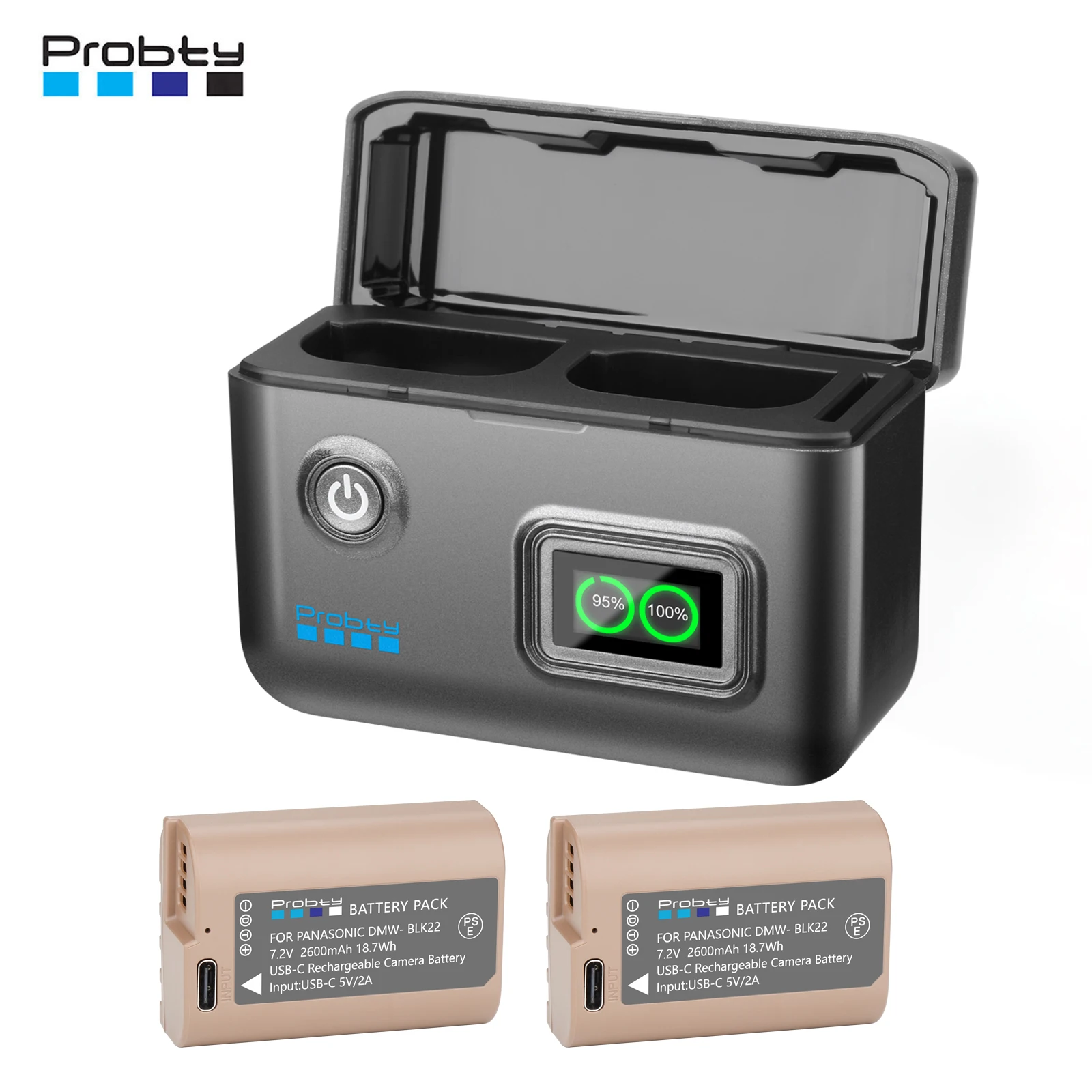 2600mAh DMW-BLK22 Replacement USB-C Battery for Panasonic LUMIX GH5 / S5, for LUMIX G5 II, S5 IIX, GH7, GH6, S9, G9 II