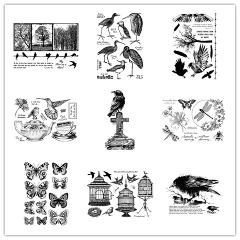 10*14cm 2022 Diy New Clear Stamps For Scrapbooking Paper Making Bird Butterfly Dragonfly Crow Account Craft Set Card NO Die