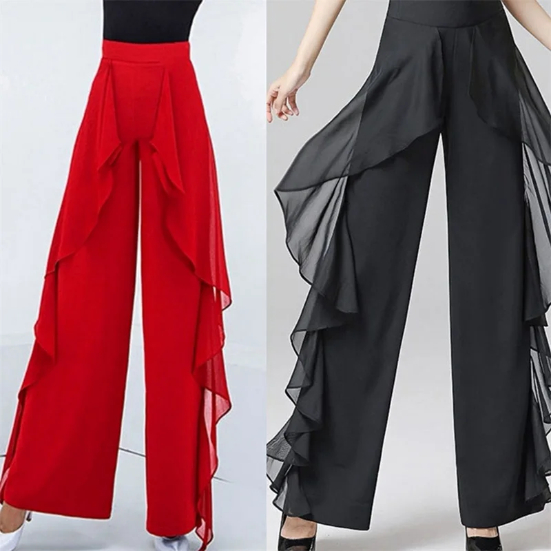 New Four Seasons Lace Wide-leg Pants High Waist Catwalk Latin Dance Body Acrobatics ElegantDancing High Waist Wide-leg Pants