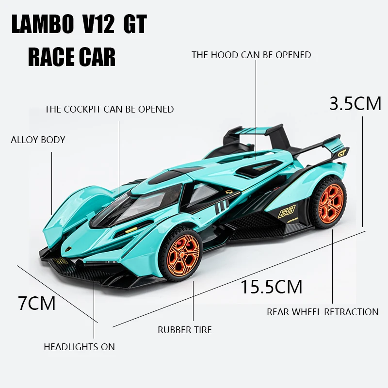 1:32 Simulation LAMBO V12 GT Alloy Sport Cars Toy Diecasts Vehicles Metal Model Car Decoration For Man And Kids Gift Boy Toy