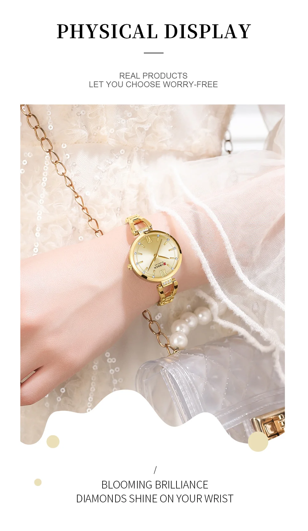 CURREN Luxusmarke Damen-Armbanduhr, wasserdicht, Edelstahlarmband, elegantes, charmantes Zifferblatt mit Strasssteinen, Damenuhr – Detail 9
