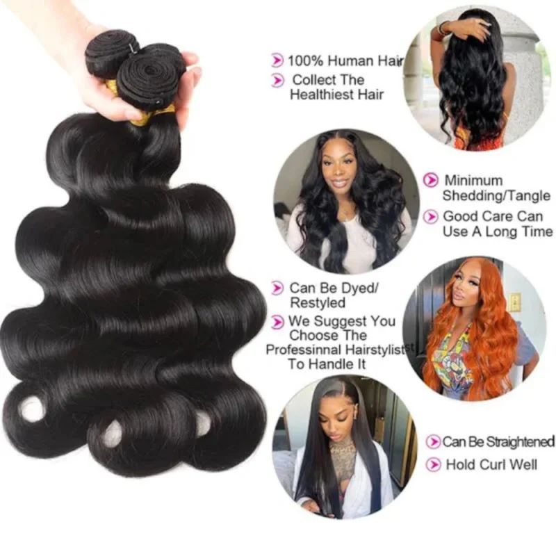 Body Wave Bundles Human Hair Extensions Natural Black Color Brazilian 100% Unprocessed Human Hair Bundles 28 30 Inches For Woman