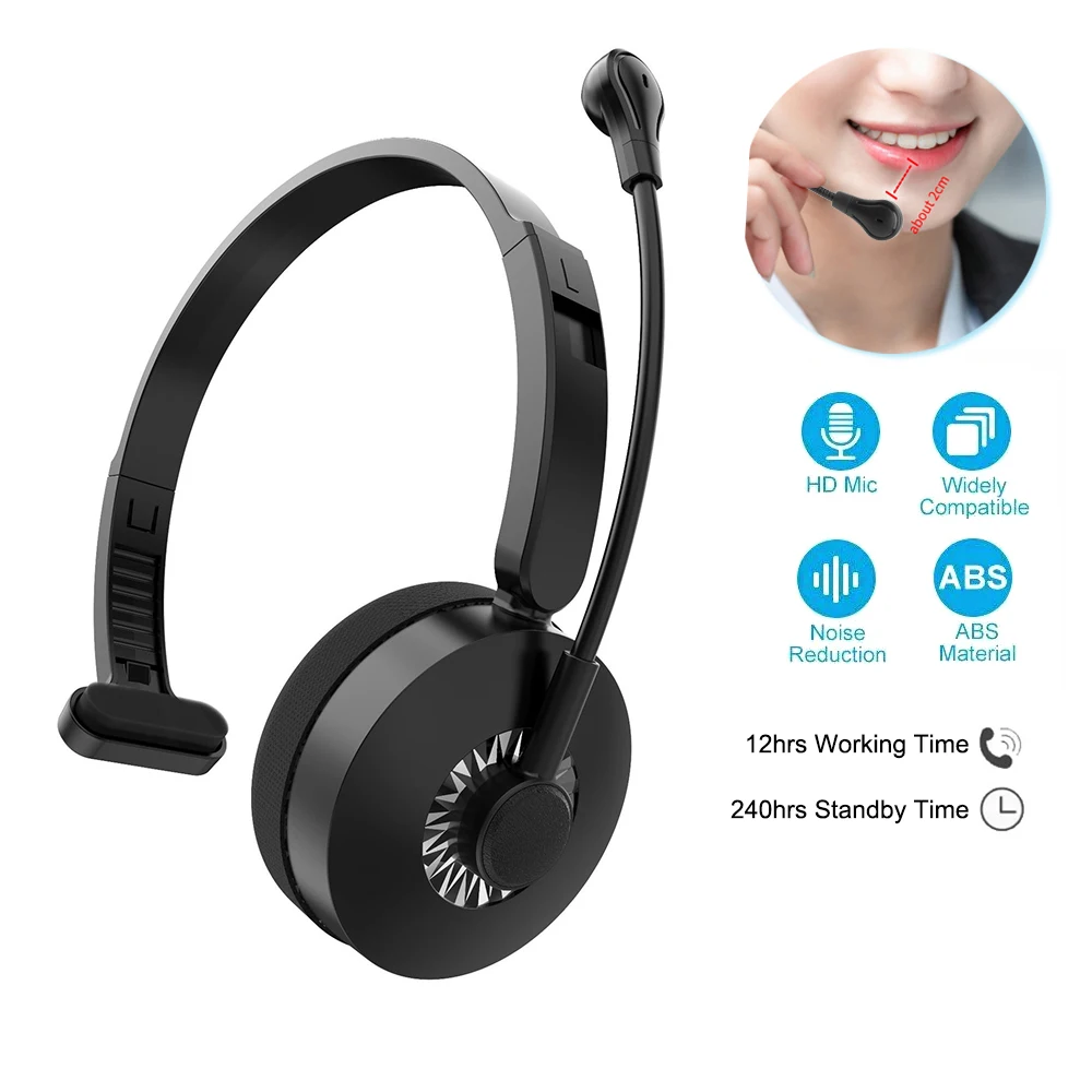 Call Center Office Bluetooth Headphones Truck Driver Wireless Headset Hands-Free Call With Noise Cancelling Microphone Headsets