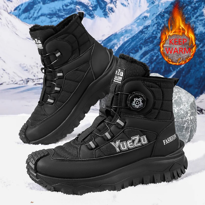 

New Winter Oversized Men's Boots Waterproof Cold Resistant Plush and Warm Snow Boots Outdoor Thick Soled Casual Work Boots