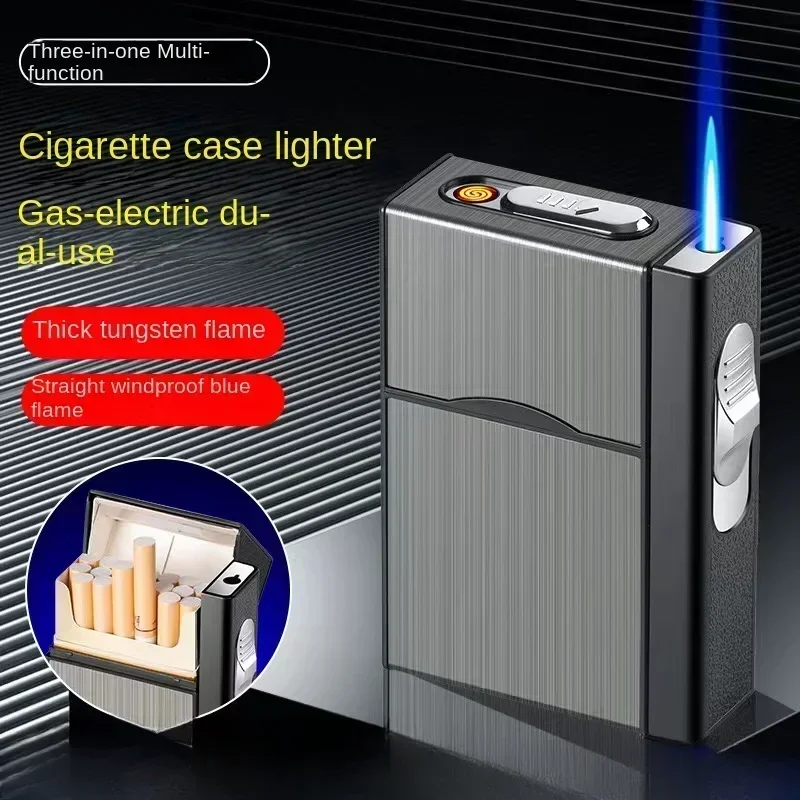 Electronic USB Light-emitting Three-in-one Multifunctional Gas Electric Cigarette Case Lighter  Pieces Inflatable Cigarette Case