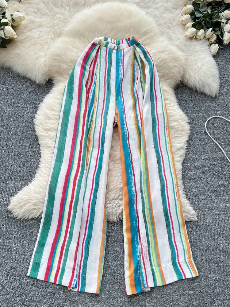 Hoge taille casual broek dames zomer 2025, nieuwe Faion dunne wijde pijpen gestreepte lange broek woon-werkverkeer Sle Koreaanse versie