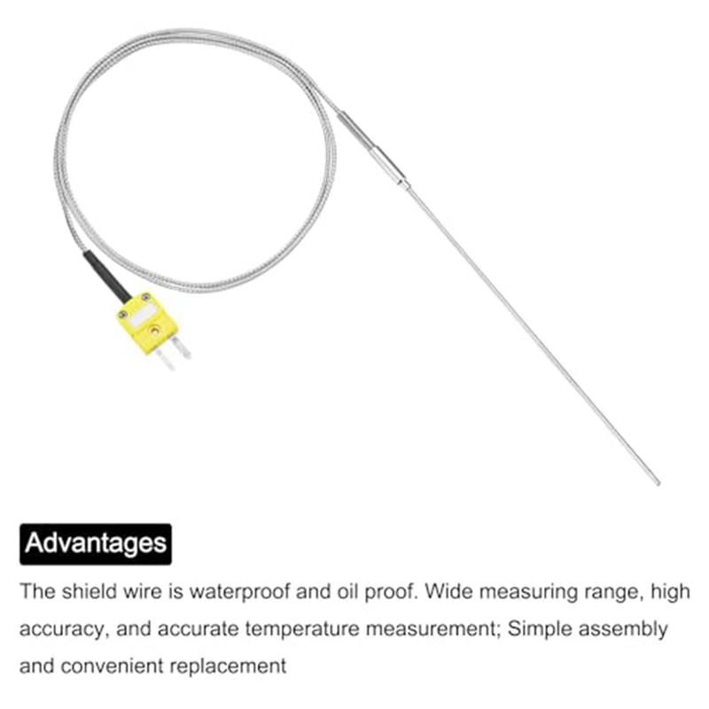 B62B K Type Thermocouple with Plug, Temperature Sensor Probe -50 to 1100°C, 3.3ft Wire 1x150mm, Waterproof, for Industrial