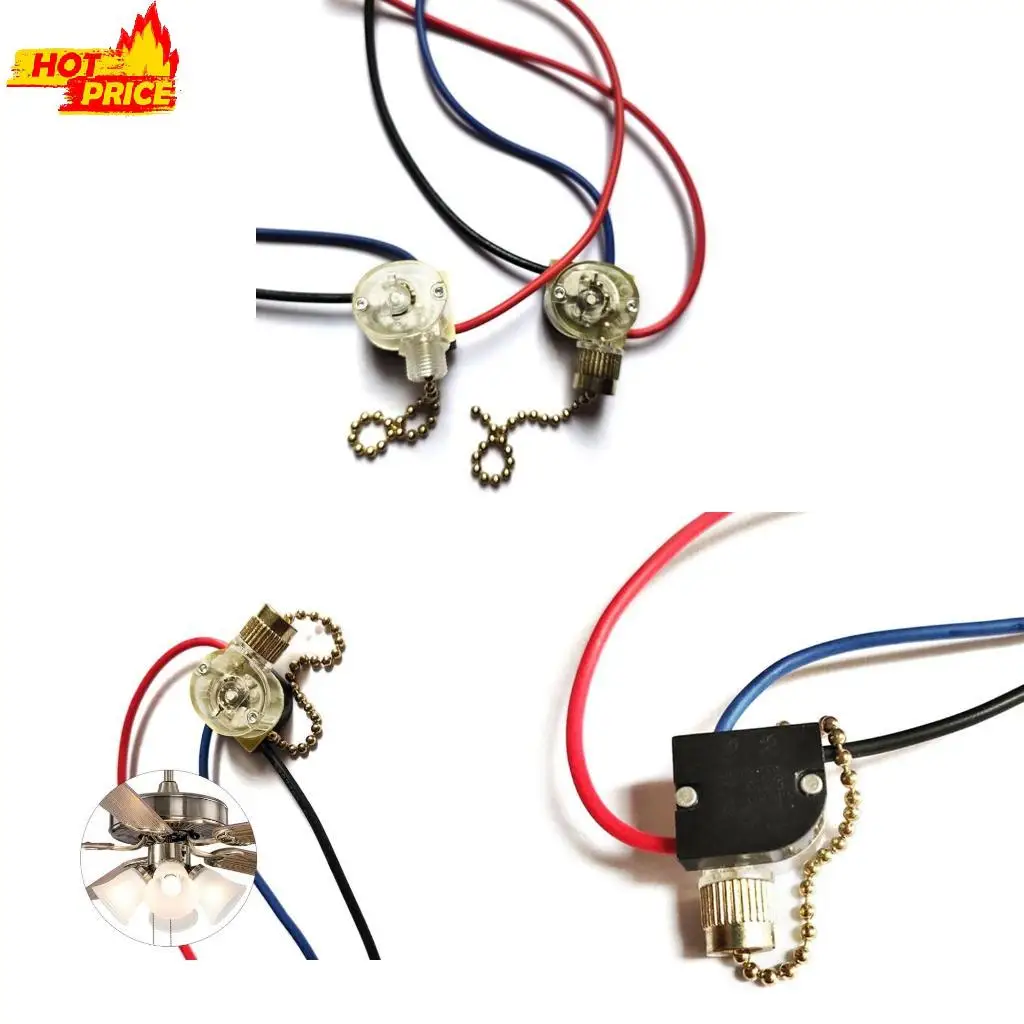 

3-Wire Wall Lights Pull Control Switch Replacement Universal Ceiling Fan On-Off Electrical Switch with Pull Cords