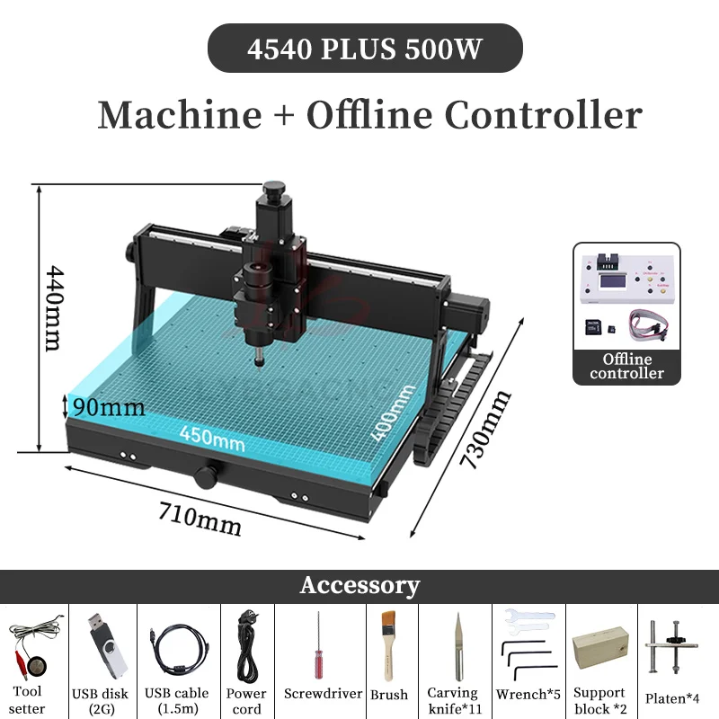 

LY 4540 Plus CNC Engraving Cutting Machine 500W Spindle Ball Screw Linear Guide Rail With Offline Controller Support Laser Modul