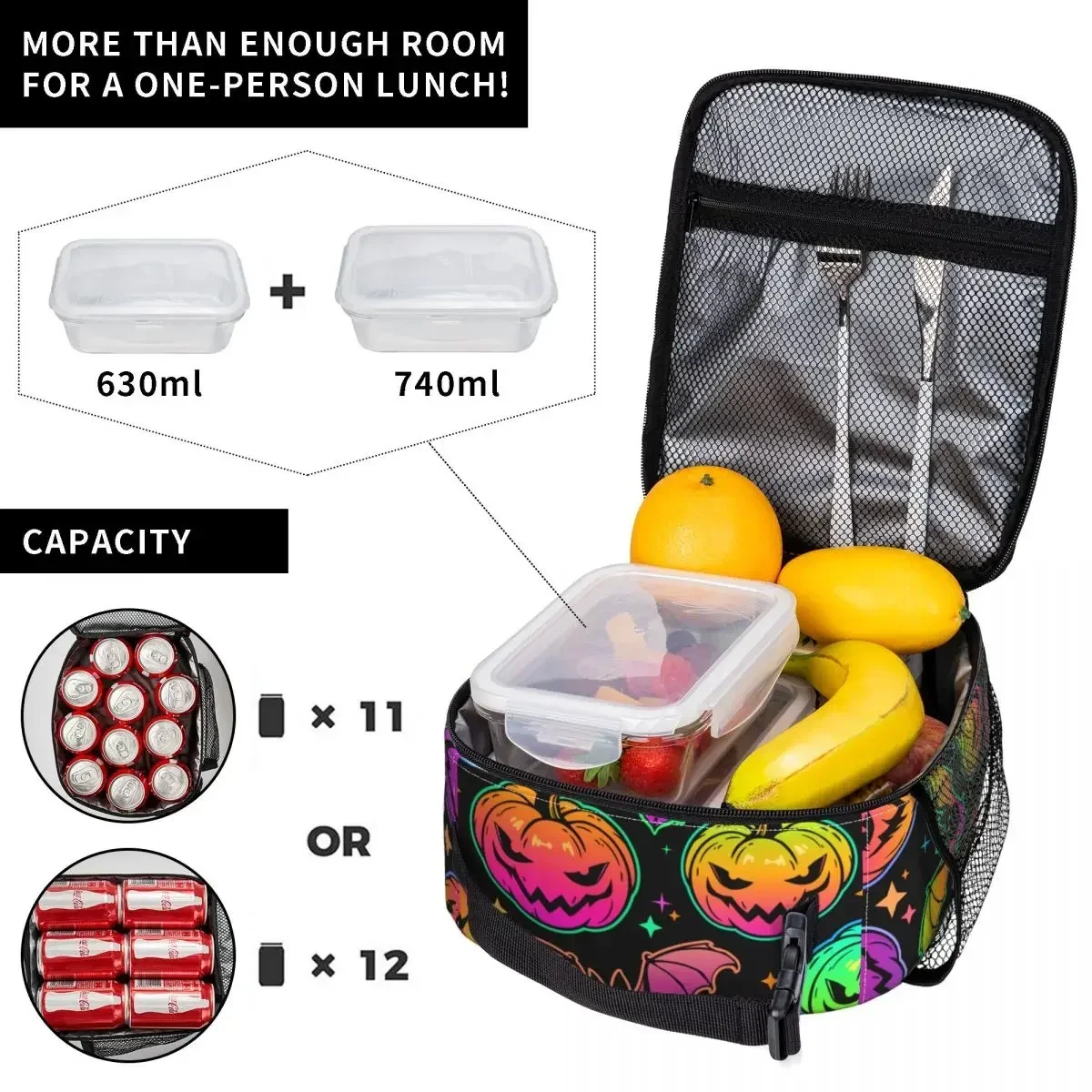 Halloween Kürbisse Fledermäuse isoliert Lunch Bag tragbare wieder verwendbare Thermo tasche Tote Lunchbox Arbeit Picknick Männer Frauen