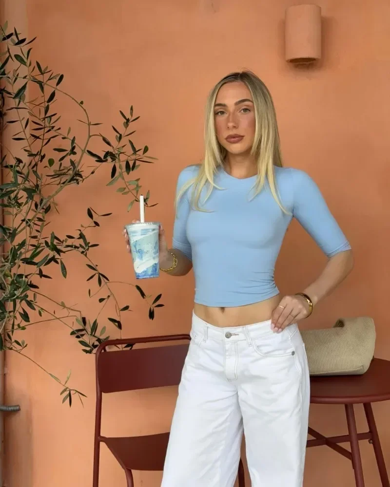 Schlankes V-Ausschnitt T-Shirt für Damen mit Ellbogenärmeln, Vintage Casual Basic Crop Top, Street Bodycon Y2K Ästhetik Commute T-Shirt 2026 – Detail 36