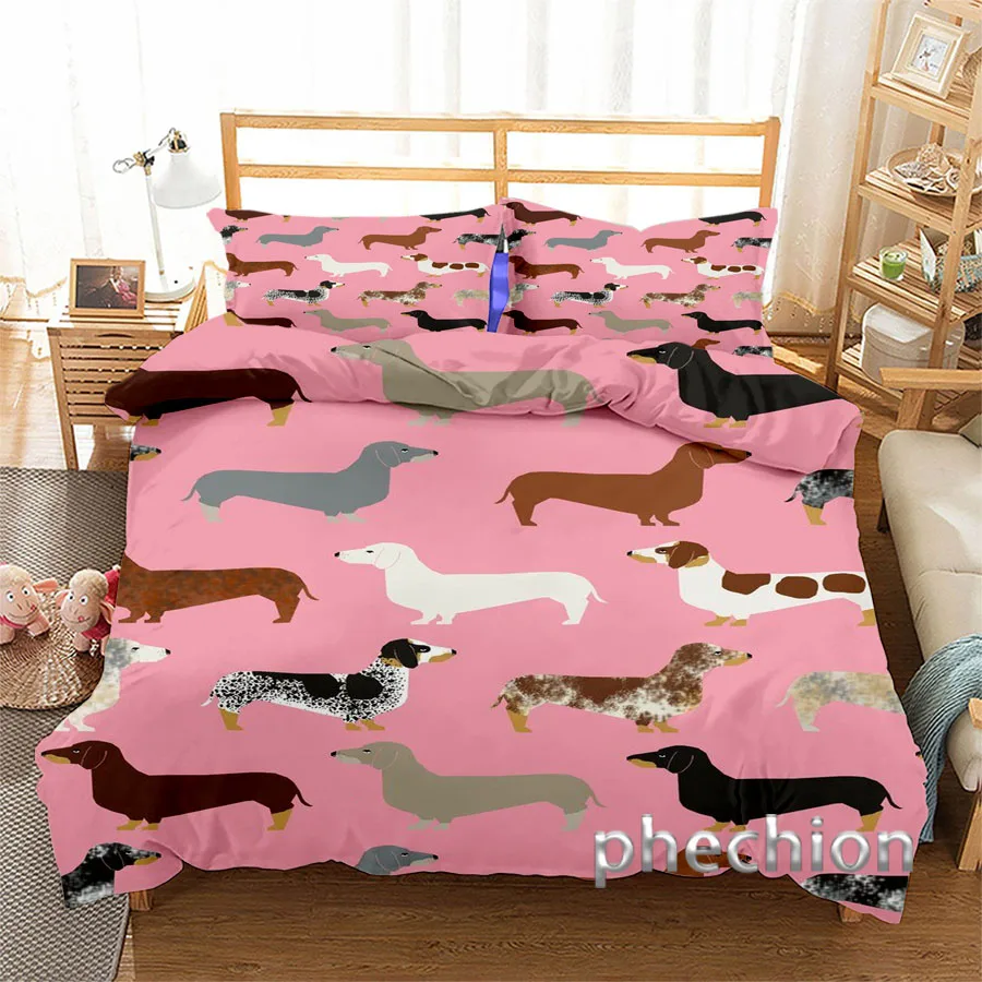 Phechion Dachshund Collage 3D Print Bedding Set Duvet Covers Pillowcases One Piece Comforter Bedding Sets Bedclothes Bed K340