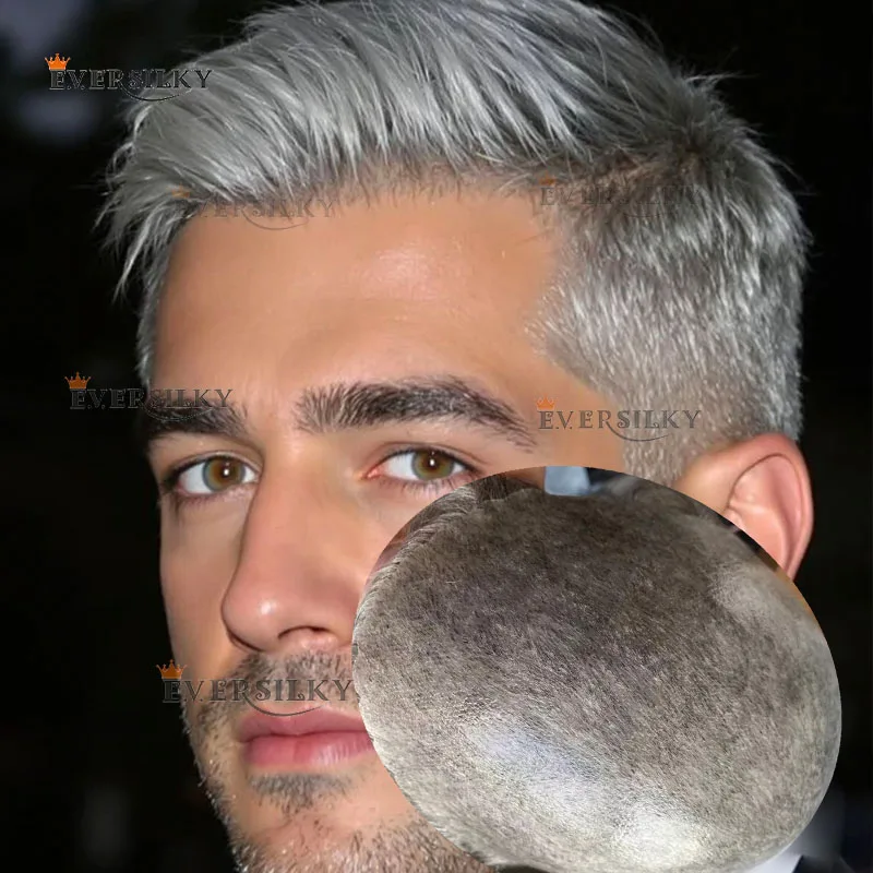 

Super Durable Natural Hairline Old Male Grey 1B50 1B80 Human Hair Microskin Toupee Gentlemen Hair Hairpiece Thin PU Base Prosthe