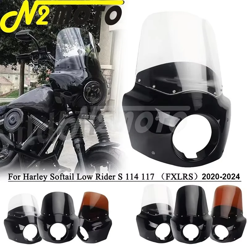 

For Harley Softail Low Rider S 114 117 FXLRS Headlight Fairing w/ 11" 15" Windshield Front Cowl Hardware 2020-2024 Wind Screen