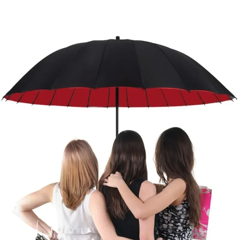 Long Handle Umbrella 24 Bones Double-deck Extra Large Size Umbrellas Strengthening Thickening Special Storm Resistance Rain Gear