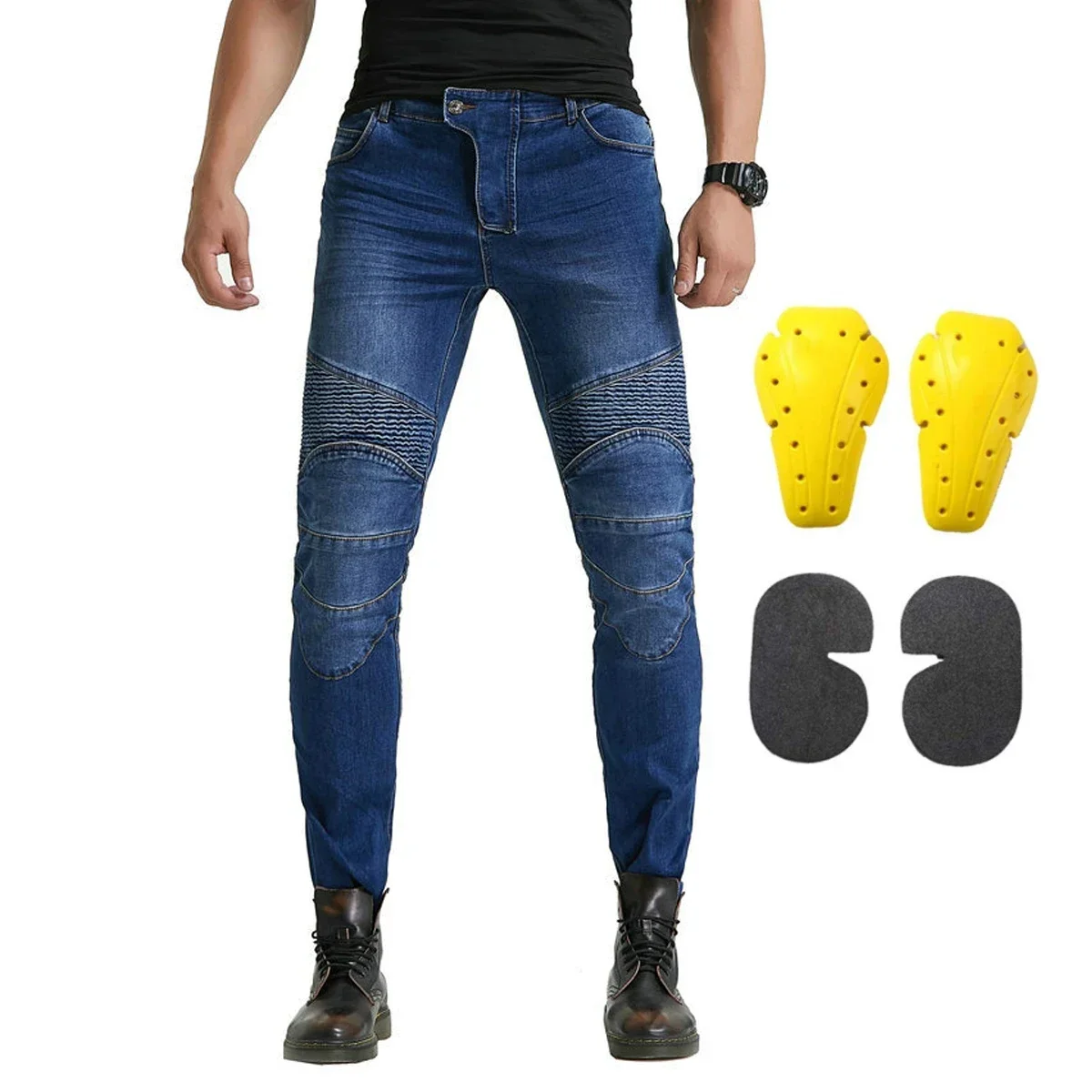 Windproof Biker Jeans for Men Motorcycle Motorbike Riding Pants With 4 X Removable CE Armored Knee Hip Protector Pads XS-XXXL