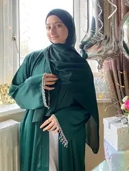 Ramadan Kimono 2-częściowy zestaw Abaya indyk Islam arabski hidżab sukienka muzułmańska zestaw Khimar dla damska suknia Femme Musulmane Kaftan