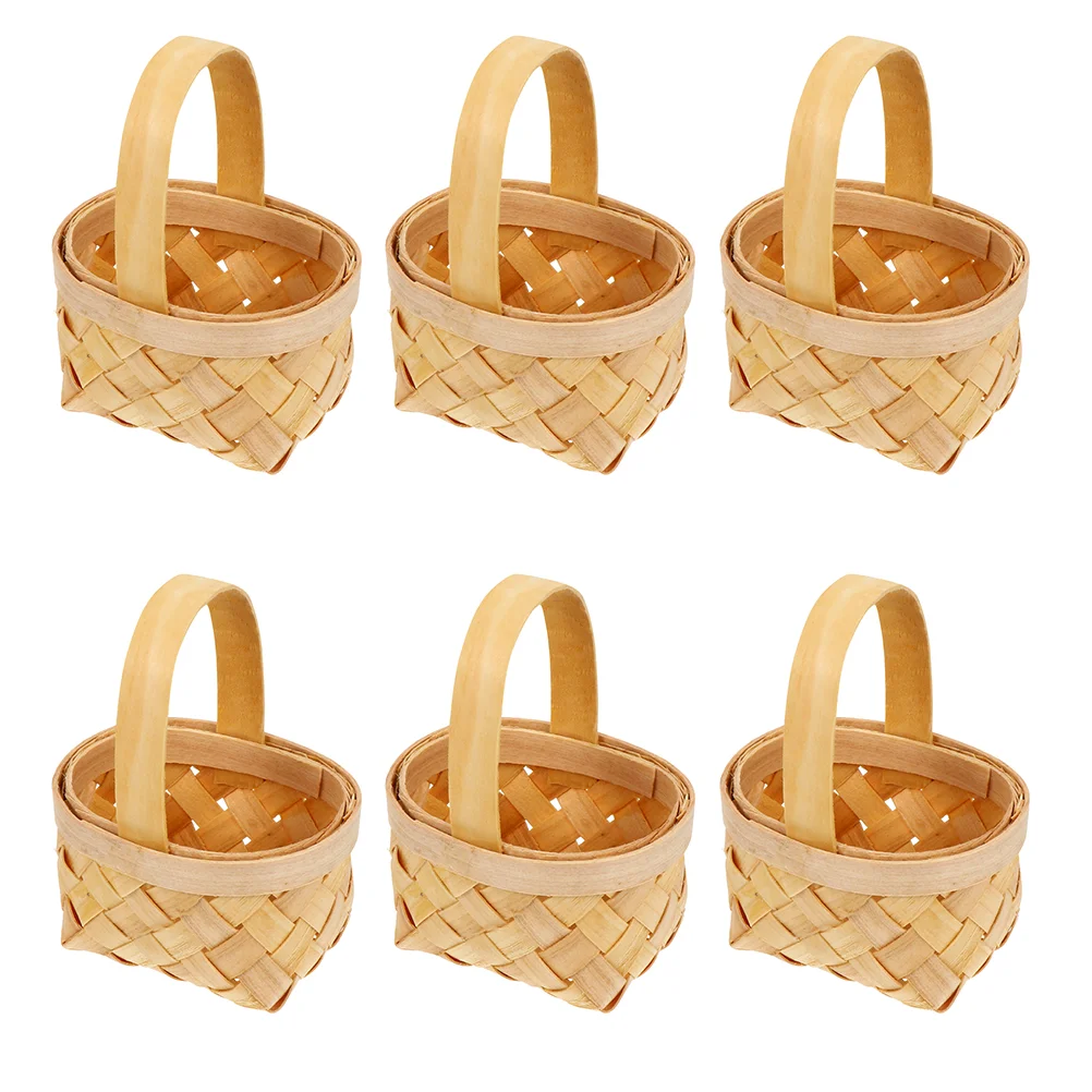 

6 Pcs Flower Girl Basket Hand Woven Wooden Mini Handmade Baskets Packing Box Candy Wedding Party Supply