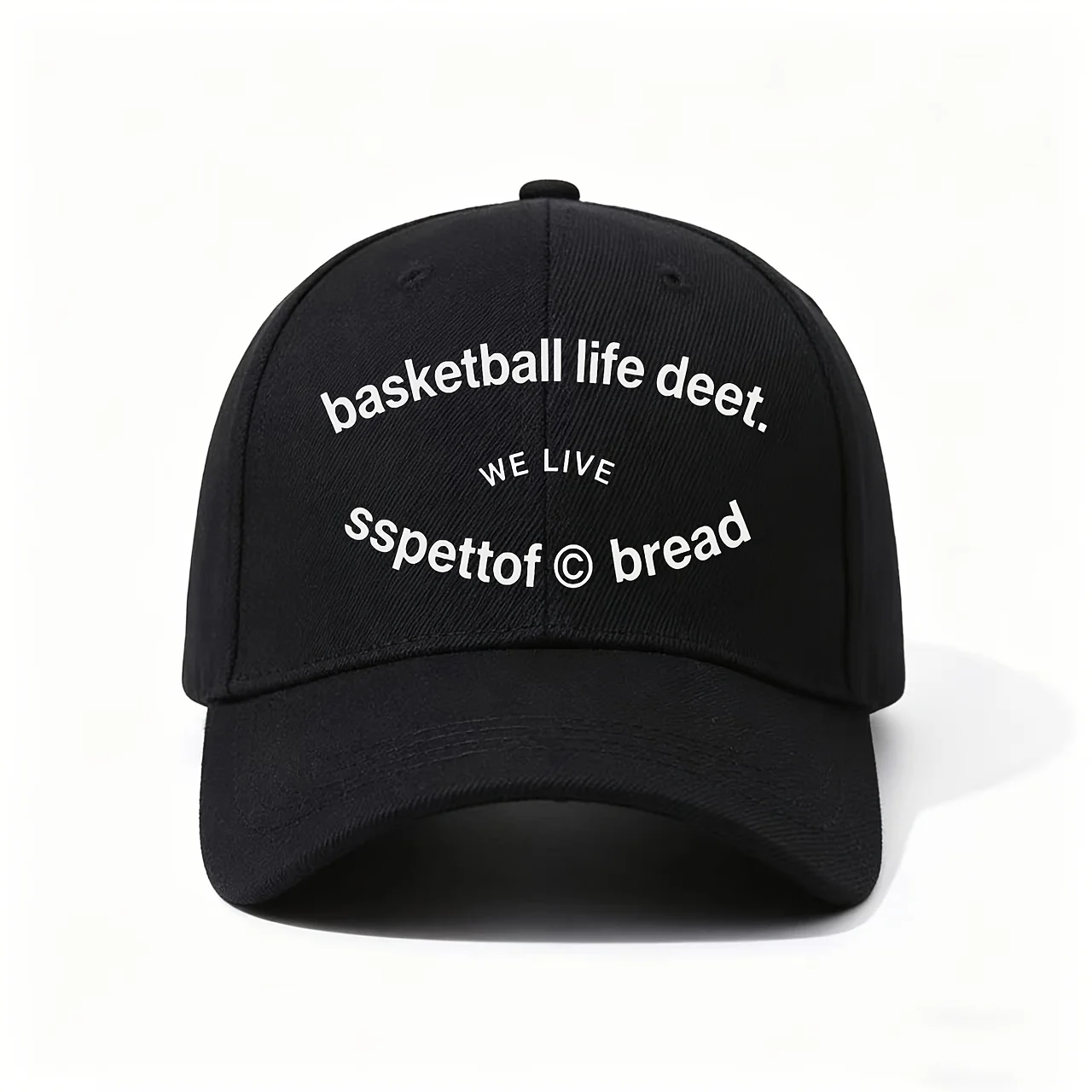 Baseball Cap, Displaying a Quirky Curved Basketball-Themed Text Design, Made from Soft, Lightweight Fabric with an Adjustable St