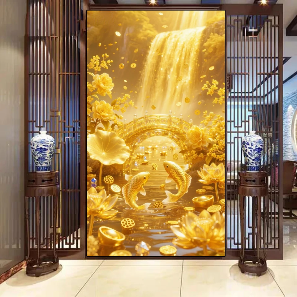 

5DDIY Embroidery Cross Embroidery Set Wealth Goldfish Gold Flower Landscape Diamond Painting Home Decoration Picture Decoration