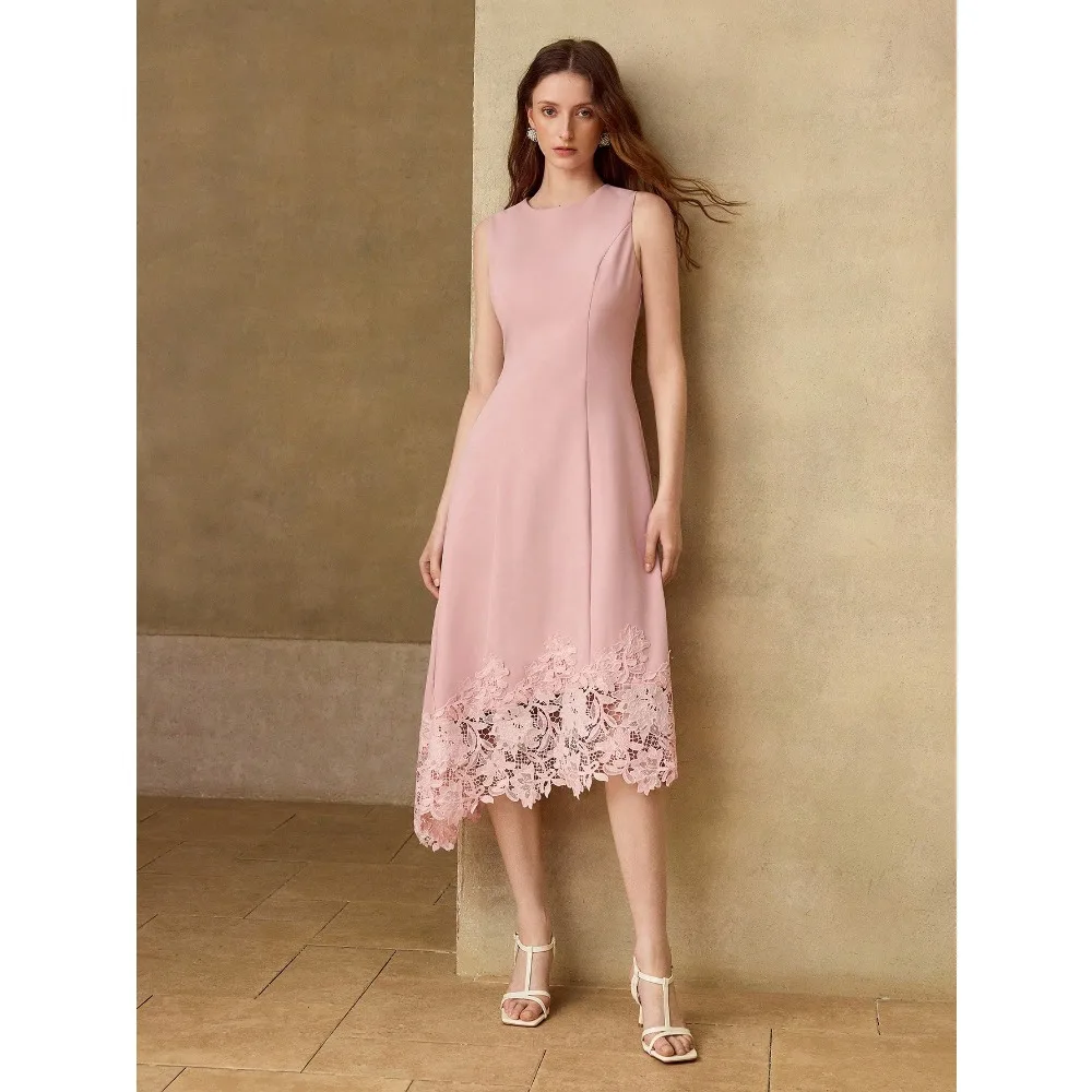Maßgeschneiderte Spitzenkleider für die Brautmutter 2026, rosa Damen-Hochzeitskleidung, elegantes Abendkleid in A-Linie, Midi-Kleid