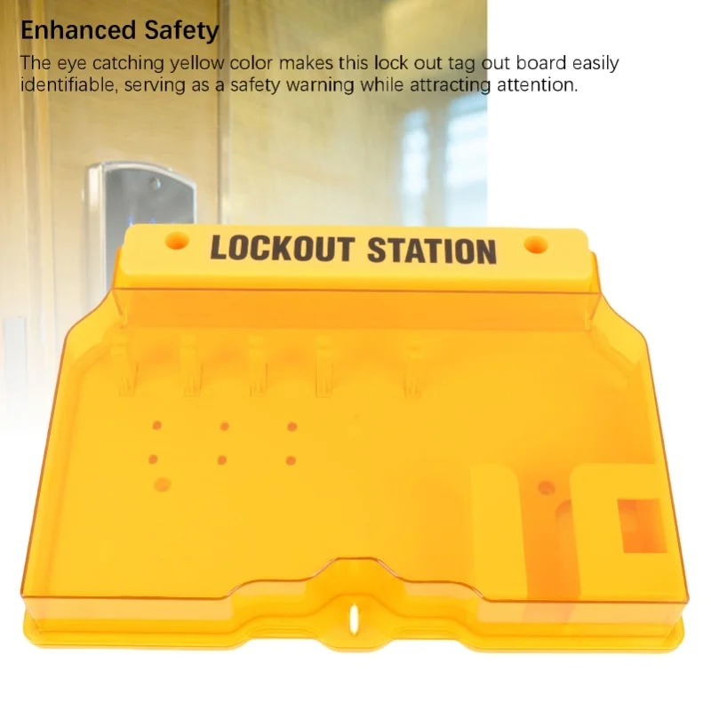 Lockout Tagout Station PC Wall Mount Lock Out Tag Out Kit Board With Wall Plugs Screws For Industry Yellow