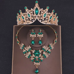 Luxury Crystal Crown Necklace Earring Set Rhinestone Bridal Jewelry Set Bridal Wedding Hair Accessories Jewelry Crown Tiara Gift