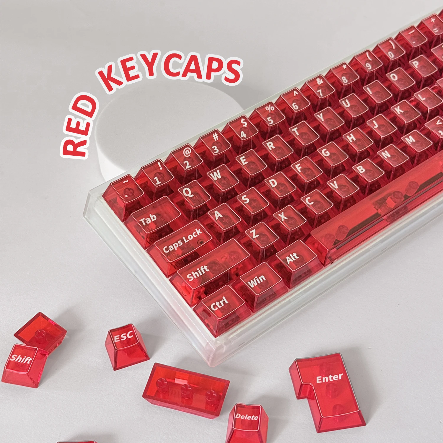 

Transparent Red Keycap with Frame Cherry Profile PC Custom keycaps full set For Mechanical Keyboard 60% 65% 75% TKL 96% 100%