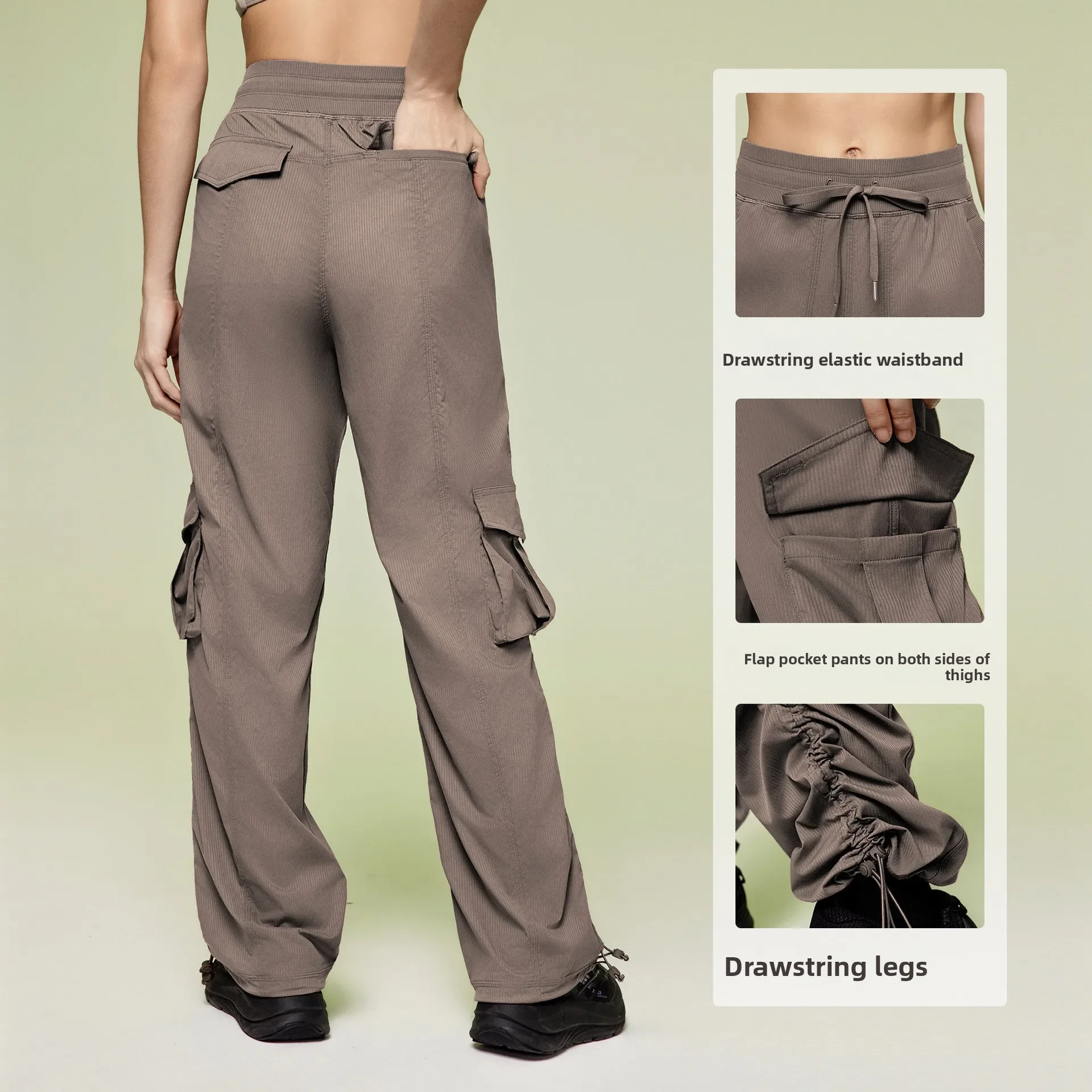 2025 lightweight women's work pants straight-leg tying feet multi-pocket quick-drying fitness casual jogging yoga sports pants