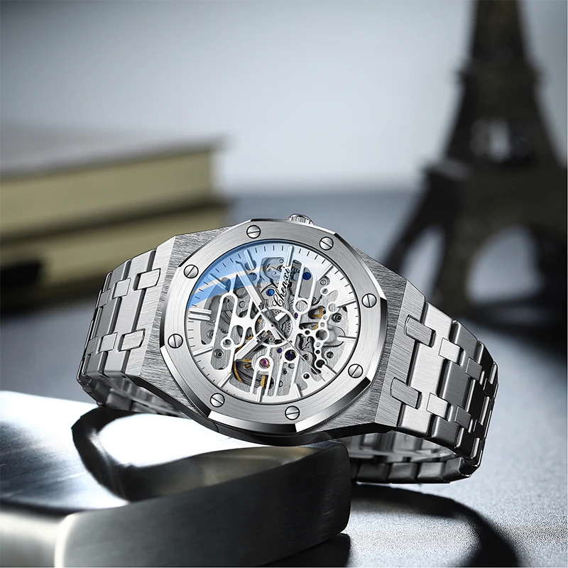 CHENXI High End Hollow Out Fully Automatic Men's Mechanical Watches Silver Black Stainless Steel Strap Watch For Man 2025