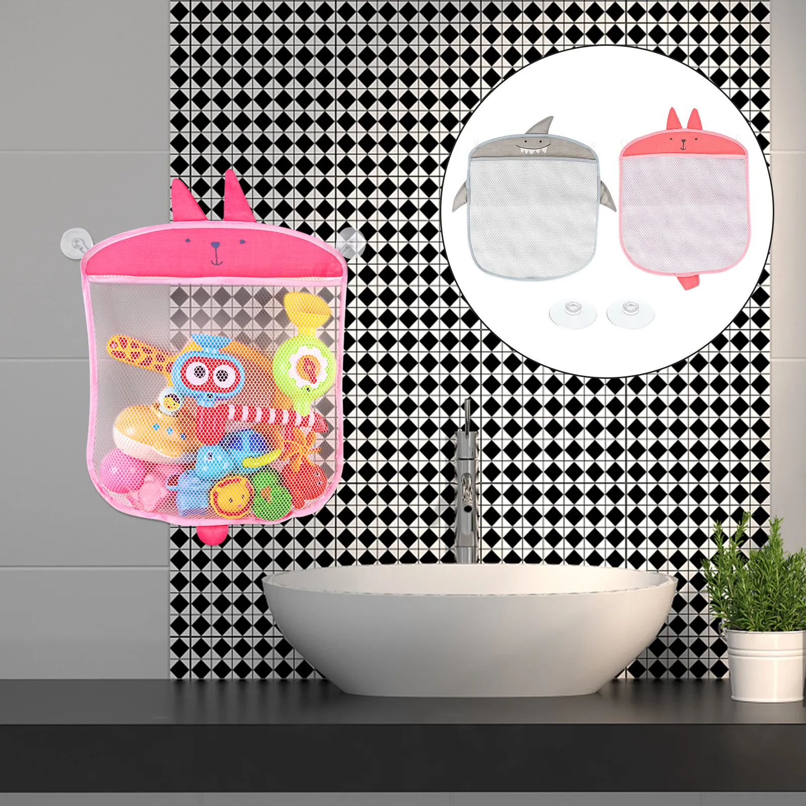 2Pcs Multipurpose Hanging Storage Bag for Bathroom Sundries Wall Mounted Mesh Organizer Baby Bath Supplies Easy Drain Creative