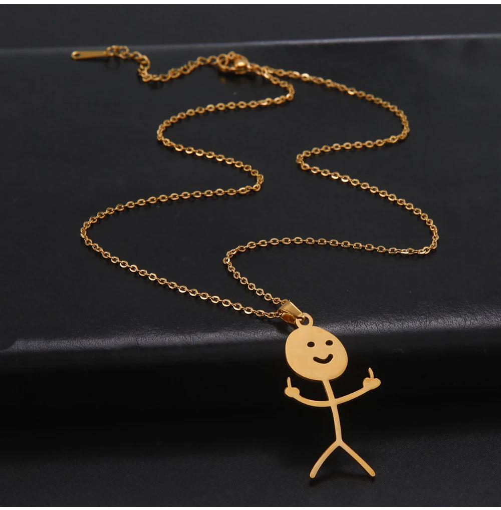 COOLTIME Stickman Anhänger Halskette für Männer Frauen Edelstahl Mittelfinger Geste Kette Halskette Schmuck Geschenk – Detail 9