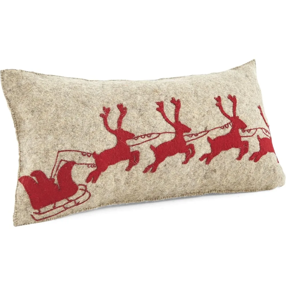 

Christmas Cream Sleigh and Reindeer on Red-12"x24" Pillow