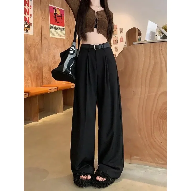 QWEEK Elegant Baggy Gray Suits Pants Woman Oversized Office Ladies Casual Korean Fashion Classical Trousers High Waist Summer