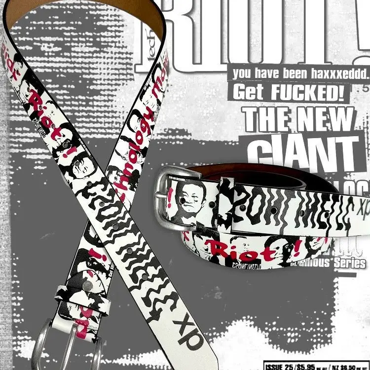 Trendy Punk Graphic Print Novelty Waist Belt Unisex Hip Hop Waistband with Square Buckle Jeans Pants Streetwear Y2K Accessory