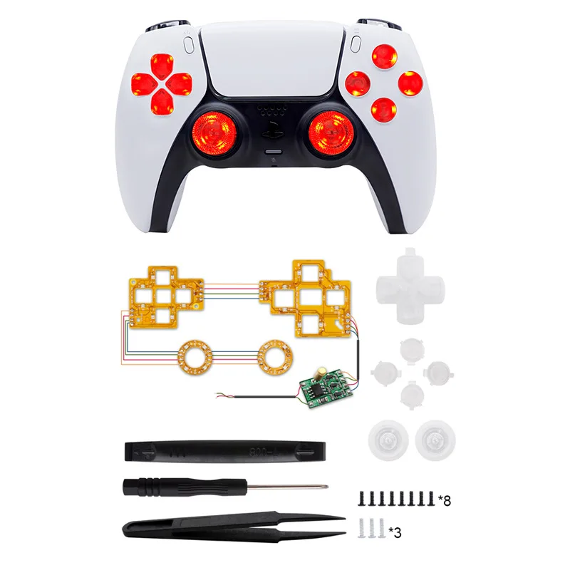 

High quality For PS5 wireless game controller modified LED light color light-emitting board with rocker joystick cross key ABXY