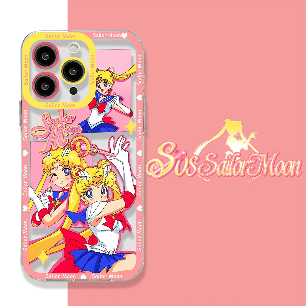 Cartoon Anime Sailors Moons Phone Case For iPhone 15 14 13 12 Mini 11 Pro Max X XR XS 7 8 Plus Soft Silicone Transparent Cover