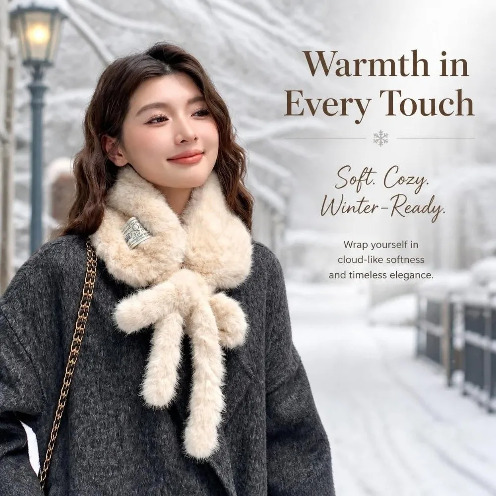 Versatile Thickened Warm Faux Fur Scarf Pure Color Soft Snood Scarf Furry Lace-up Neck Warmer Scarf Winter