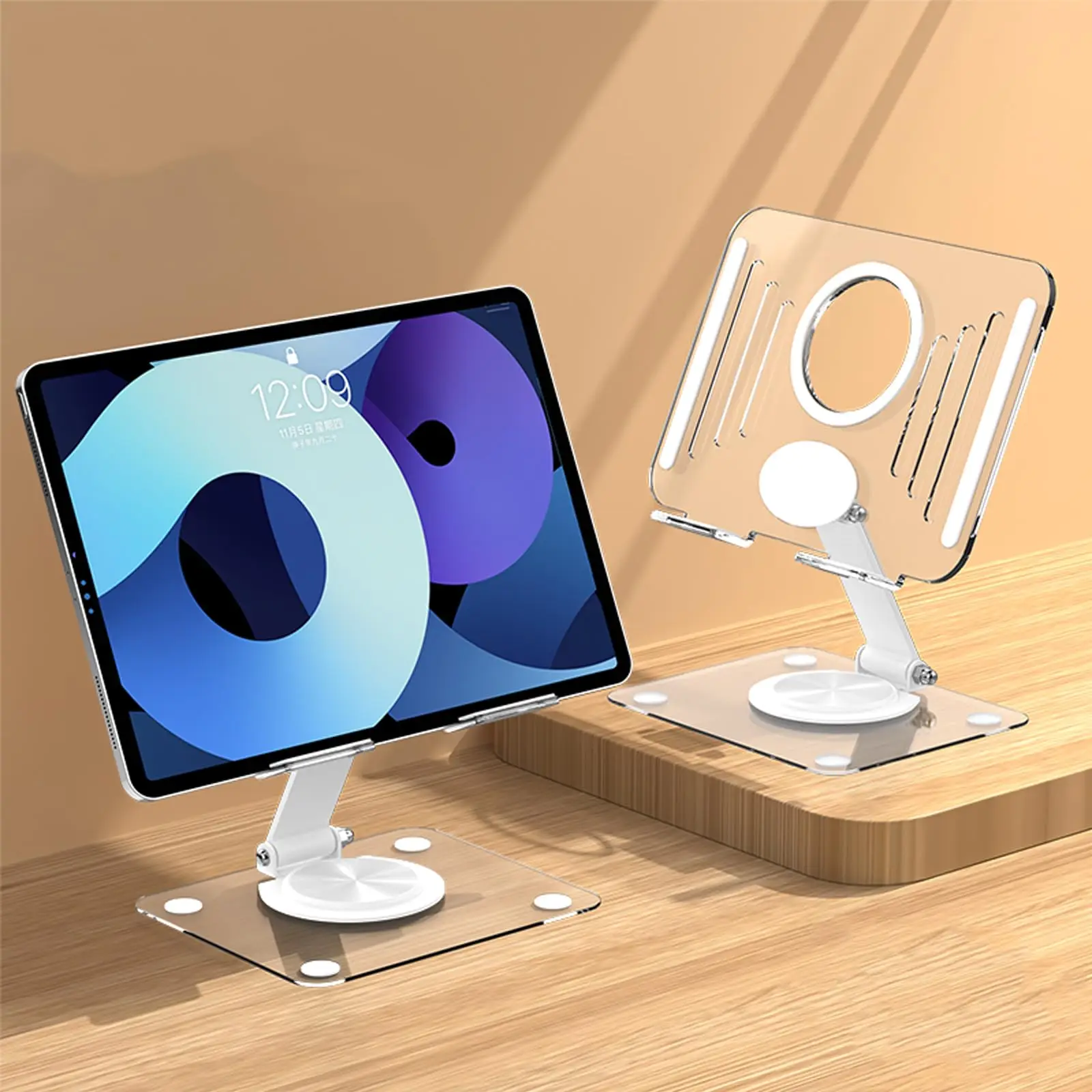 Tablet Stand 360 Adjustable Acrylic Holder for iPad iPhone Switch 4.7-12.9 Inch Desk Stand Monitor Holder Organizer