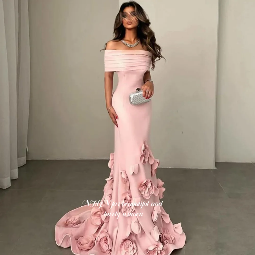 NFYN Mermaid Prom Dress 3D Flowers Party Dress Off Shoulder Evening Dress with Roses for Arabic Women vestidos