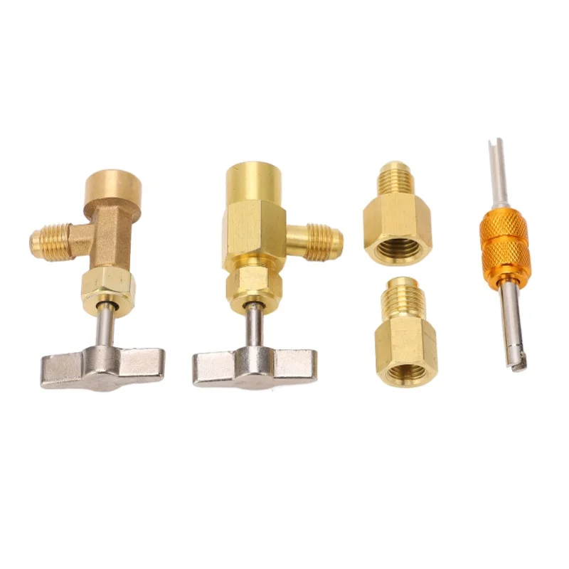 R134A Self Sealing Can Tap Valve Brass Puncture Style Dispenser Valve With Refrigerant Tank Adapters For Air Condition