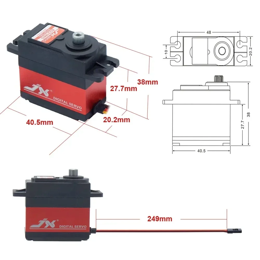 JX PDI-6221MG 20KG Large Torque Digital RC Servo Metal Gear Coreless Servo For 1/10 1/8 Car Crawler Buggy RC Models Helicopter