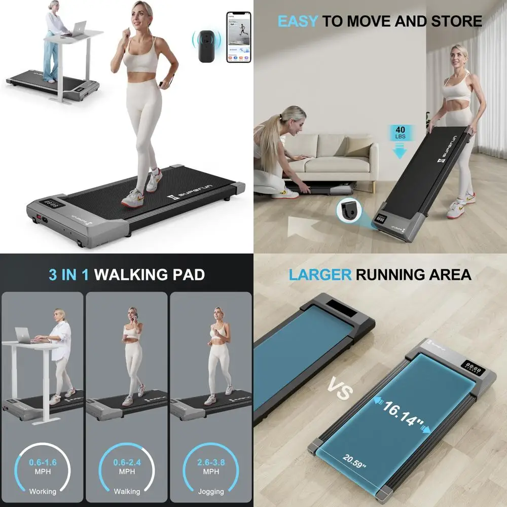 Cinta de correr portátil 3 en 1 debajo del escritorio, motor silencioso de 2,5 HP, pantalla LED, control remoto, ideal para caminar y trotar en casa o