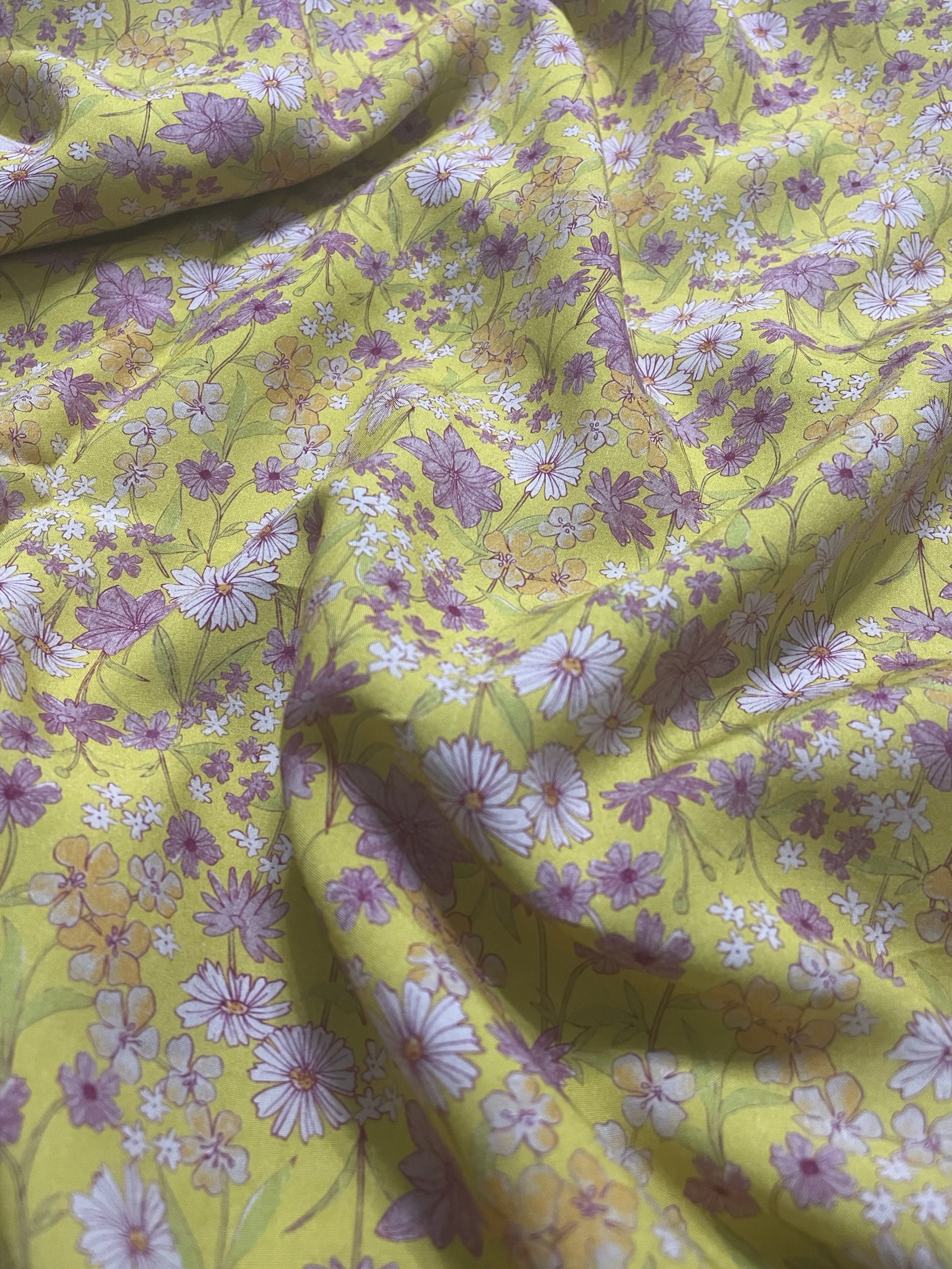 Yellow Flower Digital Printing 100% Rayon children's Sewing Cloth Spring and Summer women's Dress Designer Production