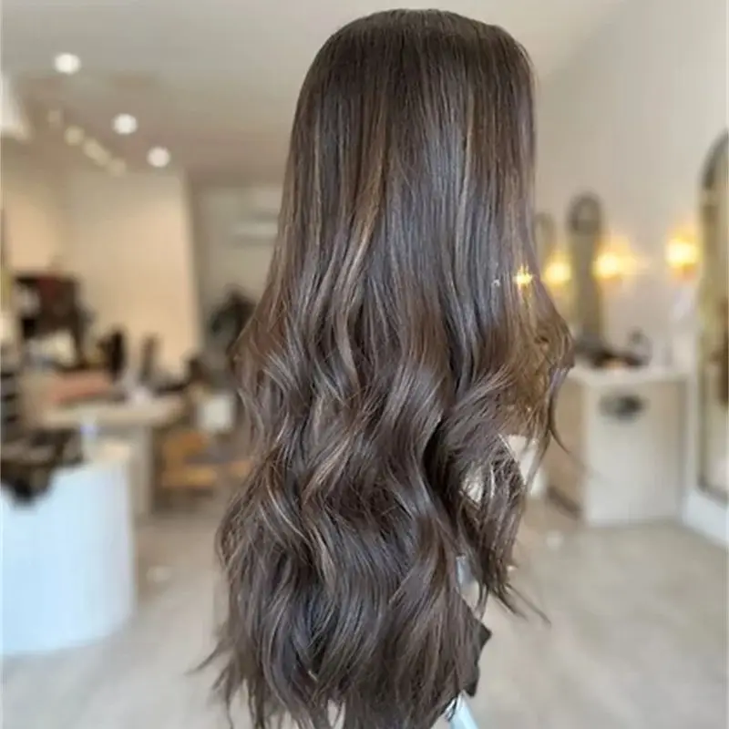 

Синтетический парик 13x4 Ombre Brown Highlights с HD-кружевной передней частью для белых и чернокожих женщин, с эффектом балаяж, предварительно проработанной линией роста волос, термостойкий