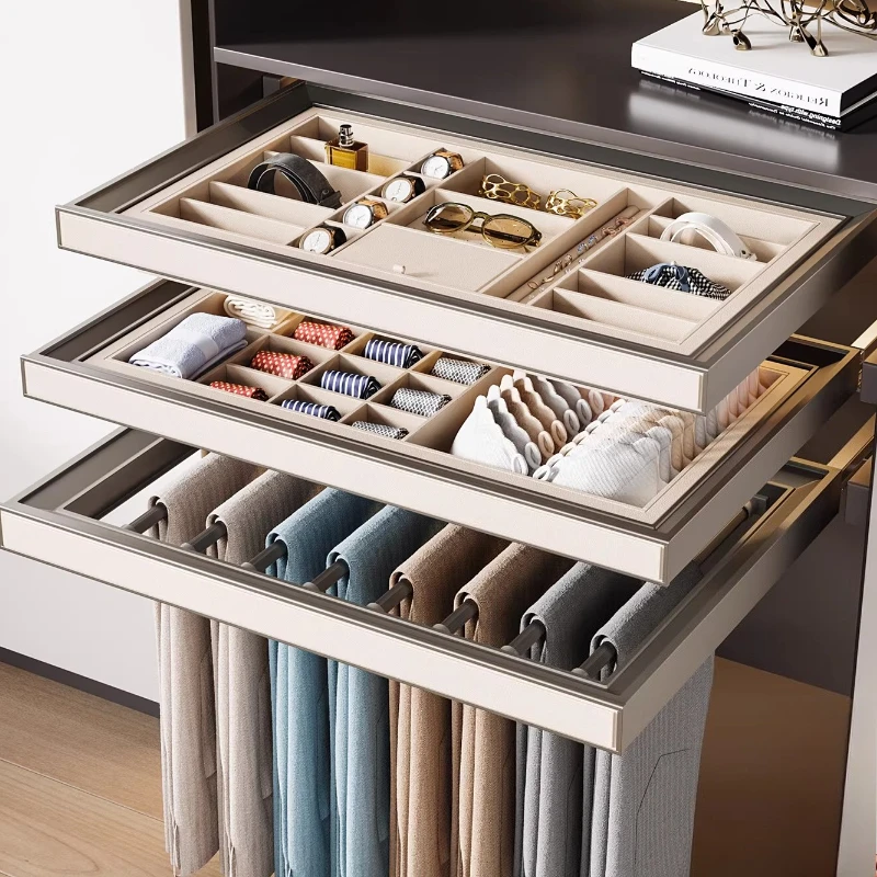 

Pants Rack Wardrobe Built-in Jewelry Box Drawer Type Leather Multi-functional Basket Retractable Lattice